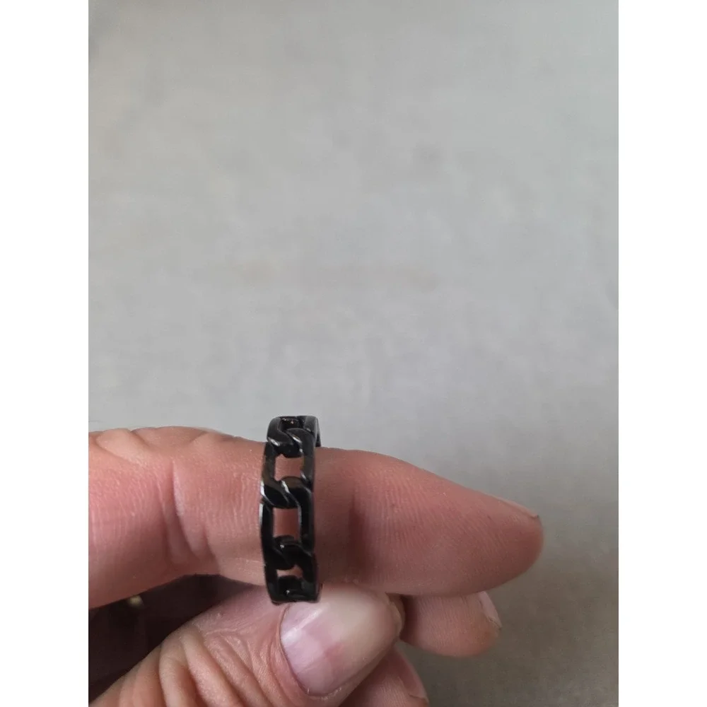 Mens Black Miami Cuban link Ring Band Biker Jewelry Stainless Steel Size 10